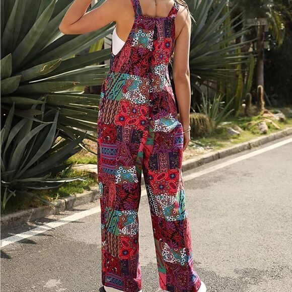 Women's Jumpsuit Loose Colorblock Wide Leg Overall - Picture 4 of 4
